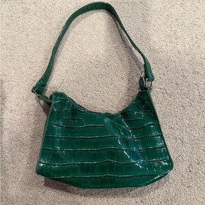 Green Crocodile-Embossed Shoulder Bag